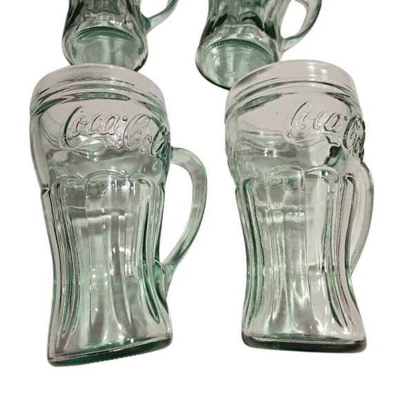Green Tinted Coca-Cola 16 oz. Glass Mugs With Handles 6-1/2" Tall Lot Of 4 - Picture 3 of 10